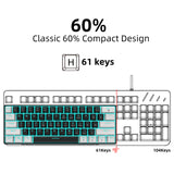 Mechanical keyboard 61 key short style small keyboard for office typing, black and white dual splicing ice blue backlit blue axis gaming keyboard